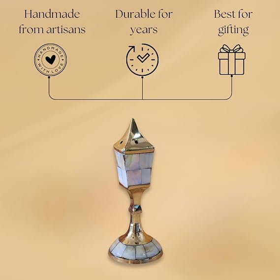 House of Wemy Brass & Mother of Pearl Flower Shape Incense Burner - Image 2