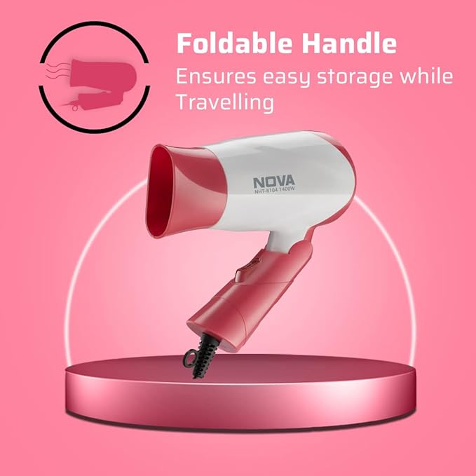 Nova NHP-8104 1400 Watts Compact Hair Dryer (White/Pink) - Image 2
