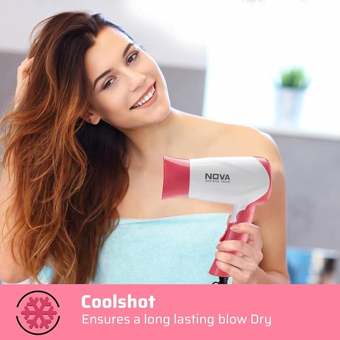 Nova NHP-8104 1400 Watts Compact Hair Dryer (White/Pink) - Image 4