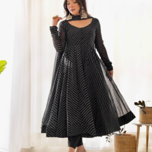 Black Printed Anarkali Suit