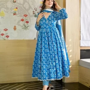 Blue Printed Anarkali Suit