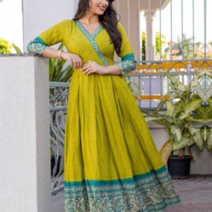 Elegant Olive Green Printed Anarkali Kurti