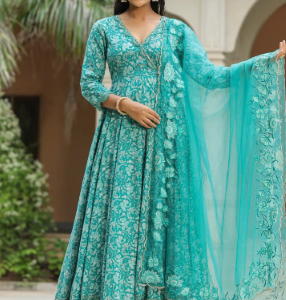 Elegant Sea-Green Embroidered Anarkali Set