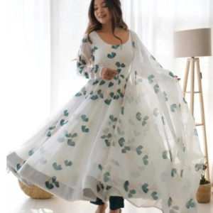 Elegant White Floral Anarkali Suit Set