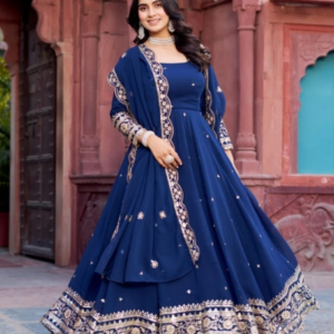 Navy Blue Embroidered Anarkali Suit