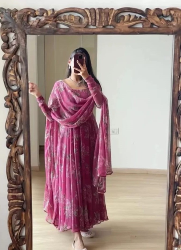 Floral Printed Anarkali Kurta with Dupatta - Image 2