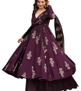 Wine Purple Printed Anarkali Suit