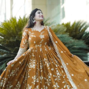 Mustard Georgette Sequence Work Anarkali Suit