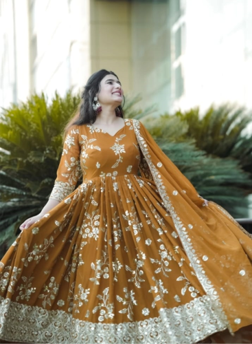 Mustard Georgette Sequence Work Anarkali Suit