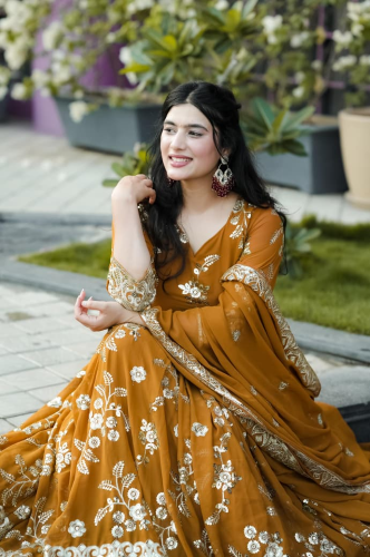 Mustard Georgette Sequence Work Anarkali Suit - Image 3
