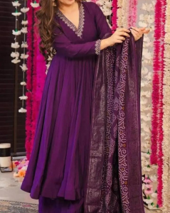 Royal Purple Anarkali Suit with Printed Dupatta