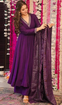 Royal Purple Anarkali Suit with Printed Dupatta