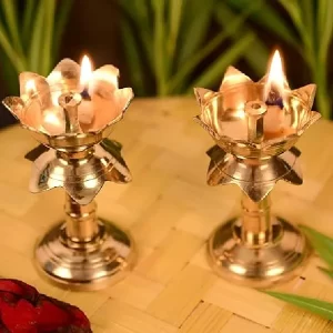 Collectible India Set of 2 Brass Diya for Puja Temple Decoration