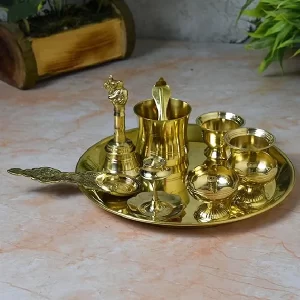 Neetu Arts 8-Inch Plain Brass Pooja Thali Set