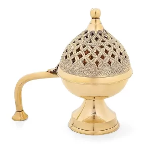 F N F Brass Dhuna Loban Burner, Round Dhooni Dhoop Dani Incense Burner
