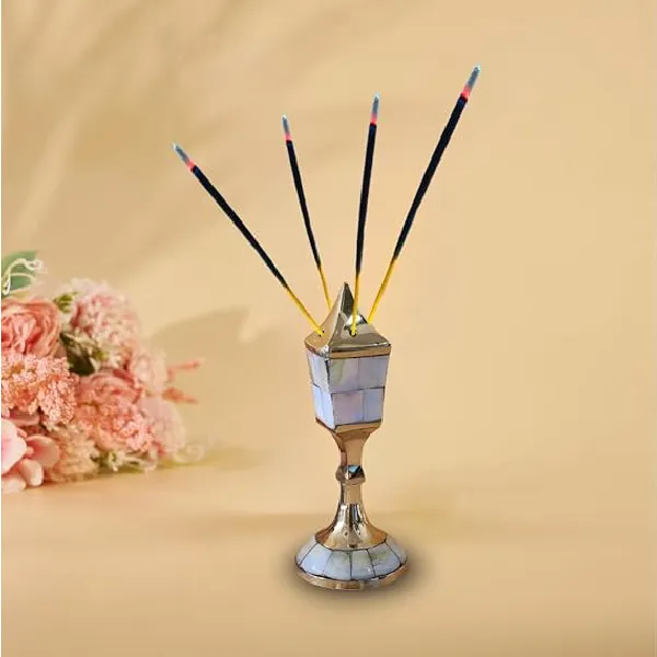 House of Wemy Brass & Mother of Pearl Flower Shape Incense Burner