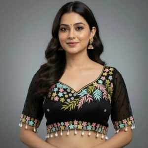 Black Floral Embroidered Designer Blouse