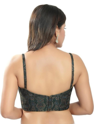 Dark Green Printed Designer Blouse - Image 2