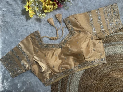 Golden Embroidered Designer Blouse - Image 3