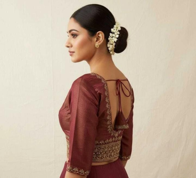 Maroon Embroidered Designer Blouse - Image 3