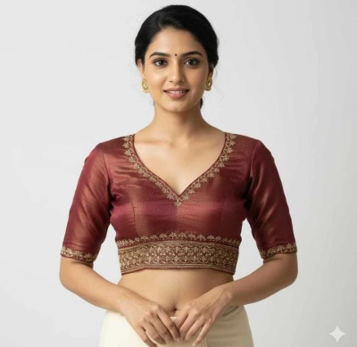 Maroon Embroidered Designer Blouse - Image 4
