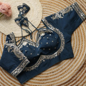 Navy Blue Embroidered Designer Blouse