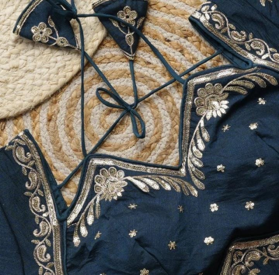 Navy Blue Embroidered Designer Blouse - Image 3