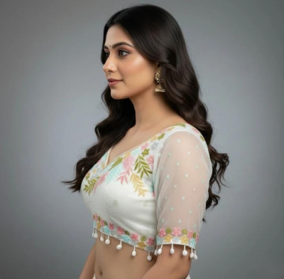 Off White Floral Embroidered Designer Blouse - Image 2