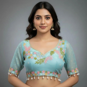 Pastel Blue Embroidered Designer Blouse