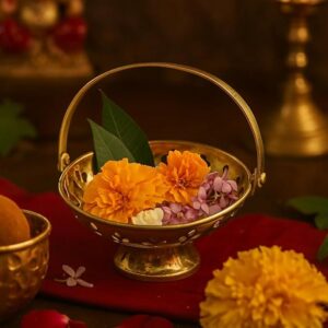 House Of Wemy Brass & Mother of Pearl Flower Basket