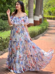 Creamy- Off White Forest Maxi Dress