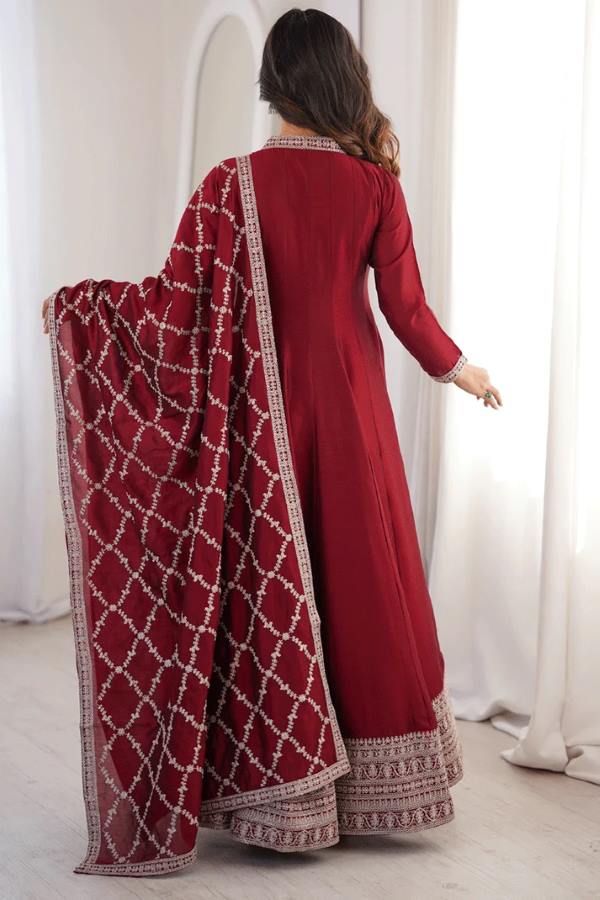 Dark Red Anarkali Long Gown - Image 3
