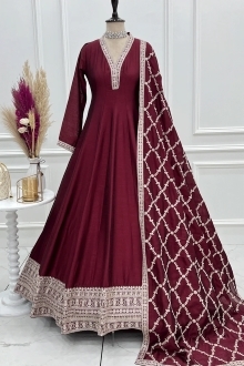 Dark Red Anarkali Long Gown - Image 2