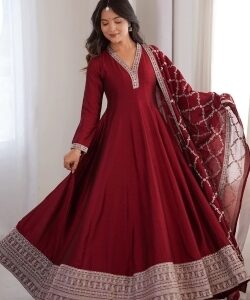 Dark Red Anarkali Long Gown