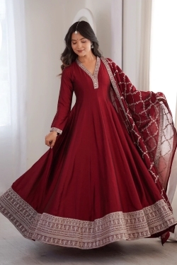 Dark Red Anarkali Long Gown