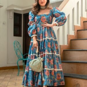 Princess Blue Handblock Dress