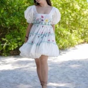 Stunning White Lily Georgette Midi Western One Piece