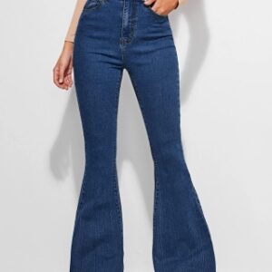 Women Boot-Leg High Rise Dark Blue Jeans