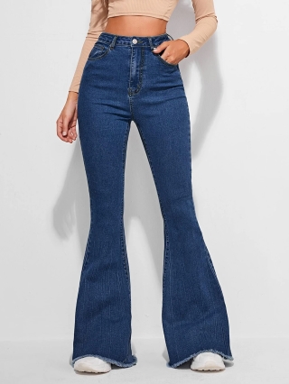 Women Boot-Leg High Rise Dark Blue Jeans