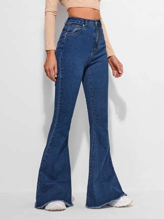 Women Boot-Leg High Rise Dark Blue Jeans - Image 3