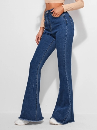 Women Boot-Leg High Rise Dark Blue Jeans - Image 4