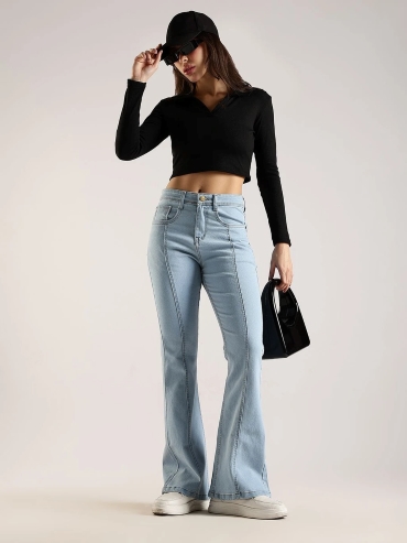 Women Boot-Leg High Rise Light Blue Jeans