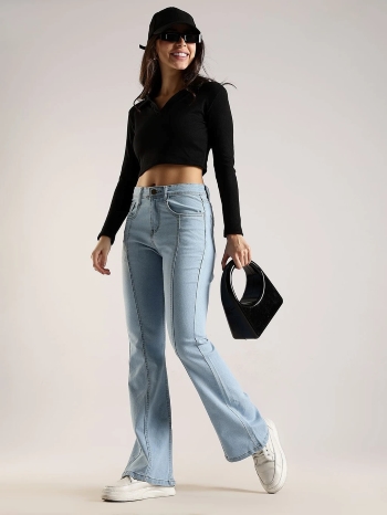 Women Boot-Leg High Rise Light Blue Jeans - Image 3