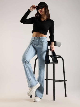Women Boot-Leg High Rise Light Blue Jeans - Image 4