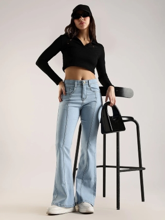 Women Boot-Leg High Rise Light Blue Jeans - Image 5