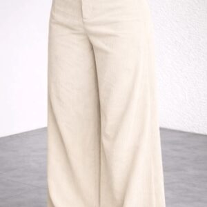 Women Flared Cream Polycotton Trousers