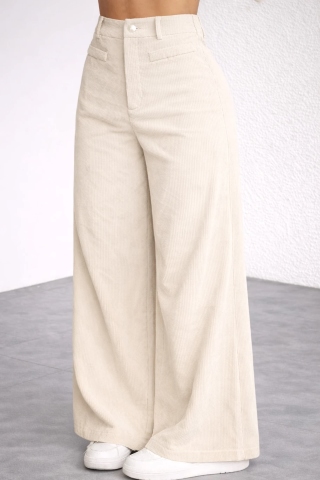 Women Flared Cream Polycotton Trousers