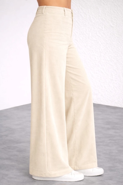 Women Flared Cream Polycotton Trousers - Image 3