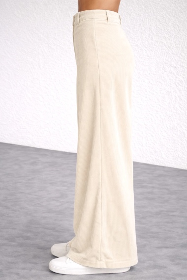 Women Flared Cream Polycotton Trousers - Image 4