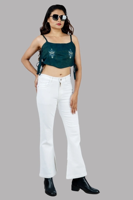Women Flared High Rise White Jeans - Image 4